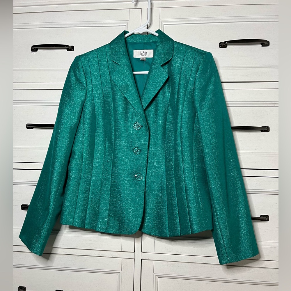 Le Suit Petite Emerald Green 3 Button Blazer